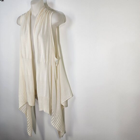 Coldwater Creek Women's Cardigan Vest Size S/M Ivory Open Front Waterfall Draped - Picture 5 of 9